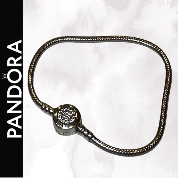 Pandora 7.5" Sterling Silver Moments Sparkling O Snake Chain Bracelet - Picture 10 of 10